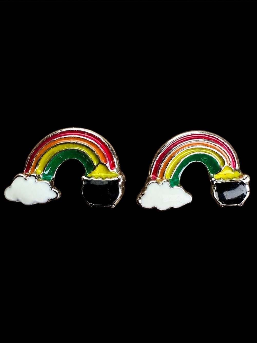 Vintage Rainbow Pot of Gold Pierced Earrings